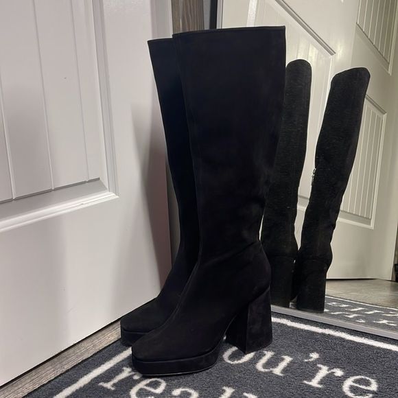 NWT SCHUTZ Colira suede black block heel platform boot Size: 9 - Picture 3 of 7